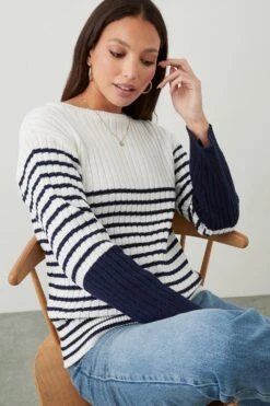 Dorothy Perkins Tall Stripe Rib Crew Neck Jumper 9 Dorothy Perkins Tall Stripe Rib Crew Neck Jumper -Perkindo Store bqq09876 navy xl 3