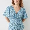 Dorothy Perkins Curve Blue Rose Twist Front Blouse 2 Dorothy Perkins Curve Blue Rose Twist Front Blouse -Perkindo Store bqq09880 blue xl