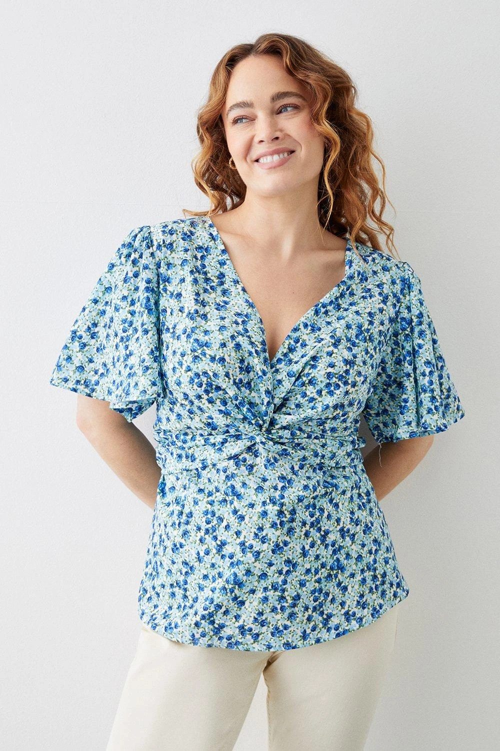 Dorothy Perkins Curve Blue Rose Twist Front Blouse 3 Dorothy Perkins Curve Blue Rose Twist Front Blouse