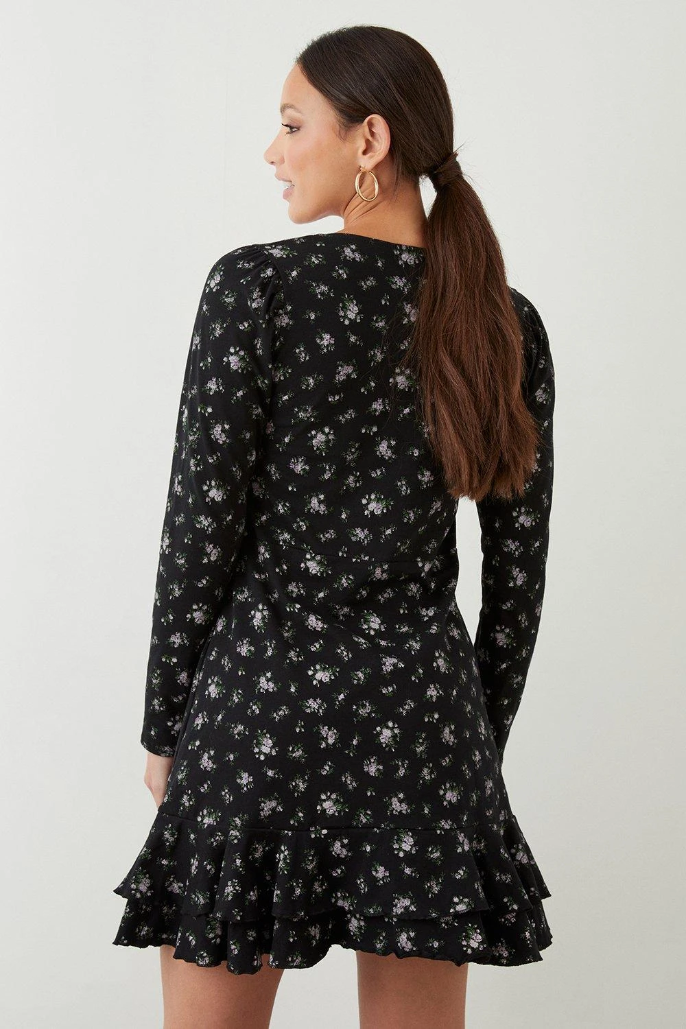 Dorothy Perkins Black Ditsy Ruffle Hem Mini Dress 5 Dorothy Perkins Black Ditsy Ruffle Hem Mini Dress - Image 3