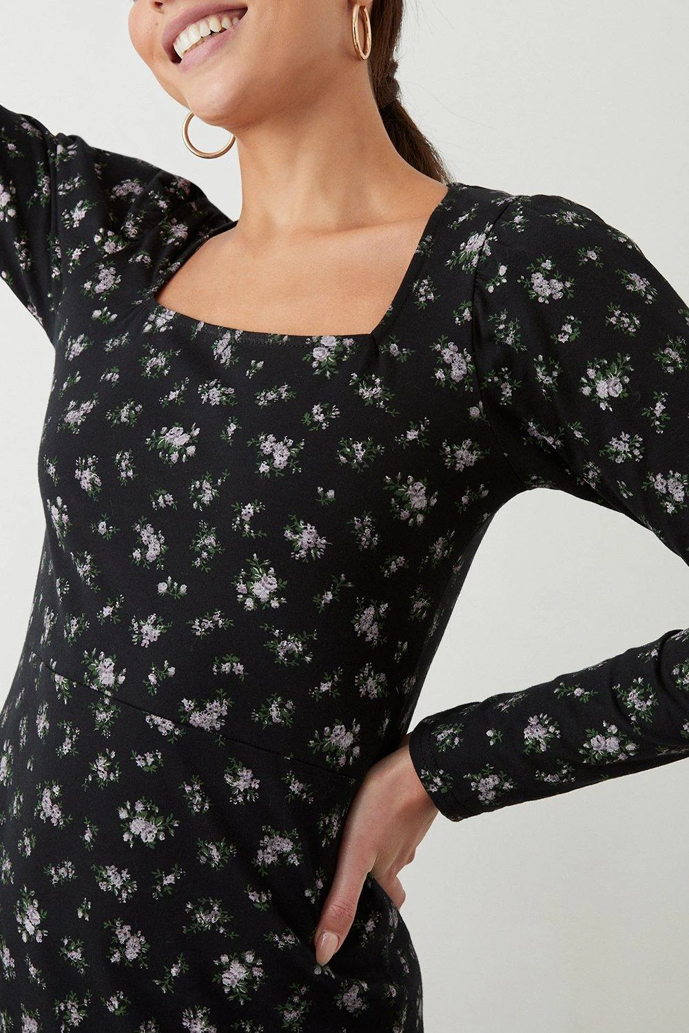 Dorothy Perkins Black Ditsy Ruffle Hem Mini Dress 6 Dorothy Perkins Black Ditsy Ruffle Hem Mini Dress - Image 4