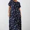 Dorothy Perkins Curve Navy Daisy Shirred Empire Midi Dress -Perkindo Store bqq09886 navy xl