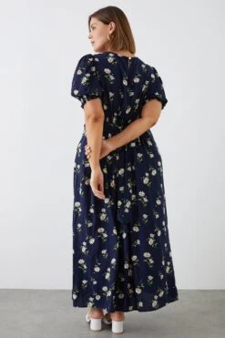 Dorothy Perkins Curve Navy Daisy Shirred Empire Midi Dress 6 Dorothy Perkins Curve Navy Daisy Shirred Empire Midi Dress -Perkindo Store bqq09886 navy xl 2