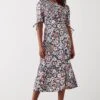 Dorothy Perkins Tall Floral Ruched Sleeve Midi Dress