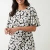 Dorothy Perkins Mono Floral Keyhole Angel Sleeve Mini Dress