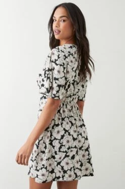 Dorothy Perkins Mono Floral Keyhole Angel Sleeve Mini Dress -Perkindo Store bqq09962 mono xl 2