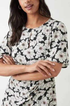 Dorothy Perkins Mono Floral Keyhole Angel Sleeve Mini Dress -Perkindo Store bqq09962 mono xl 3