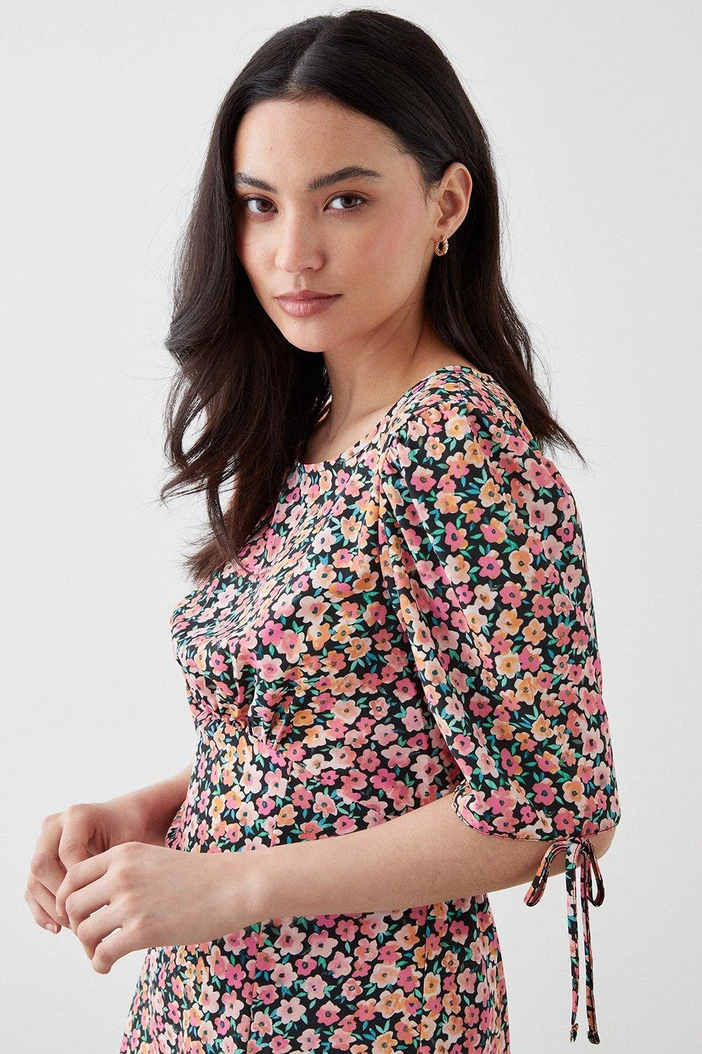Dorothy Perkins Petite Pink Ditsy Ruched Sleeve Midi Dress 4 Dorothy Perkins Petite Pink Ditsy Ruched Sleeve Midi Dress - Image 2