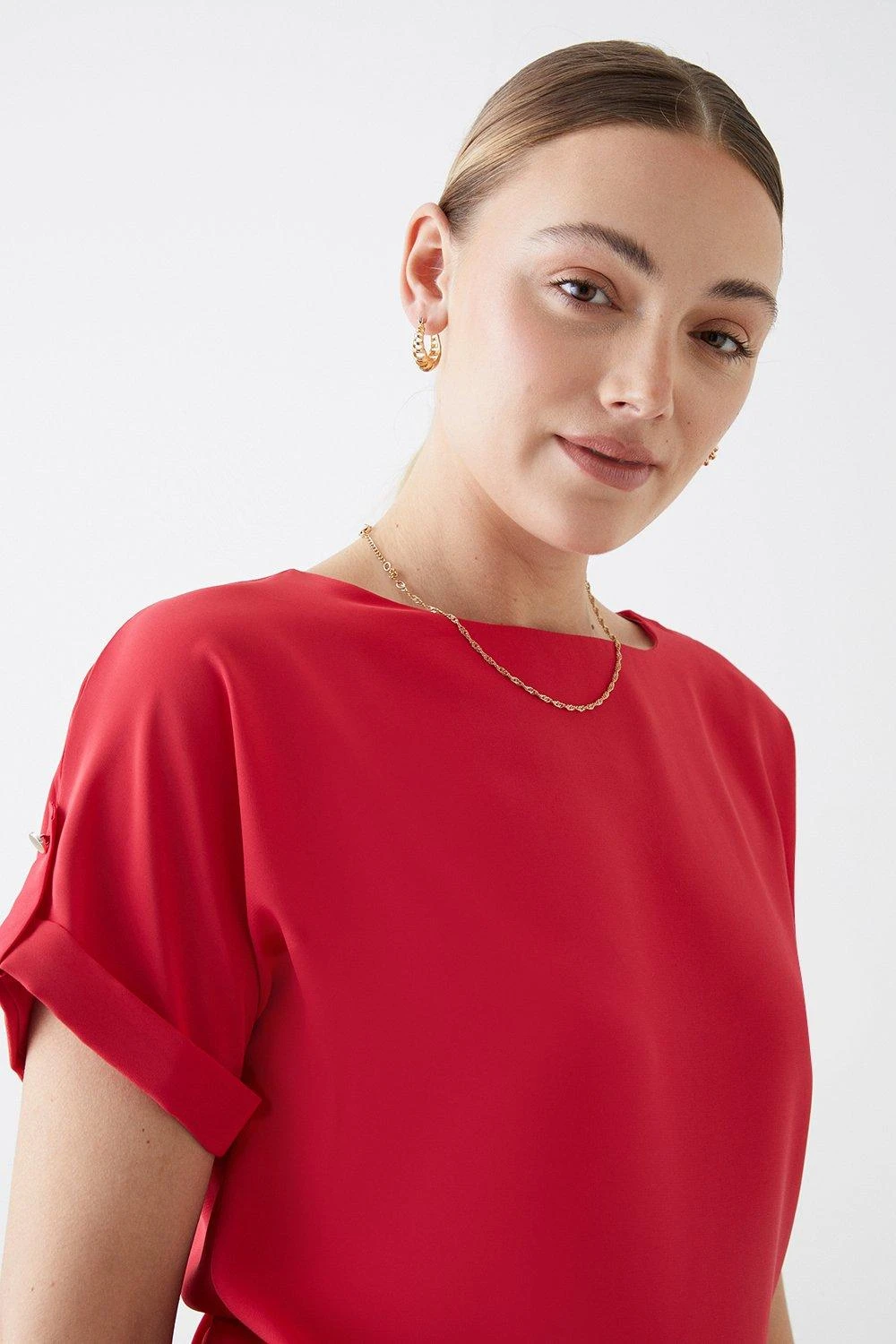 Dorothy Perkins Tall Red Roll Sleeve Blouse 3 Dorothy Perkins Tall Red Roll Sleeve Blouse