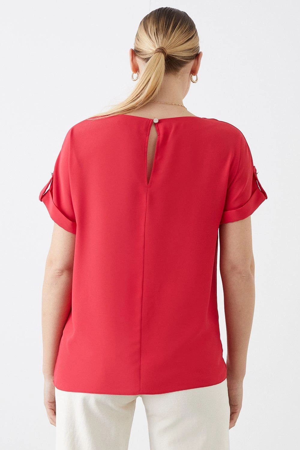 Dorothy Perkins Tall Red Roll Sleeve Blouse 5 Dorothy Perkins Tall Red Roll Sleeve Blouse - Image 3