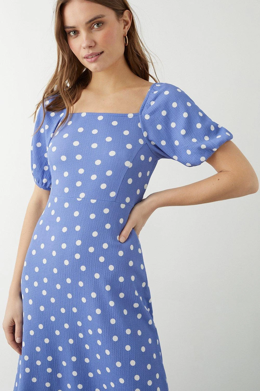 Dorothy Perkins Blue Spot Print Square Neck Midi Dress 3 Dorothy Perkins Blue Spot Print Square Neck Midi Dress