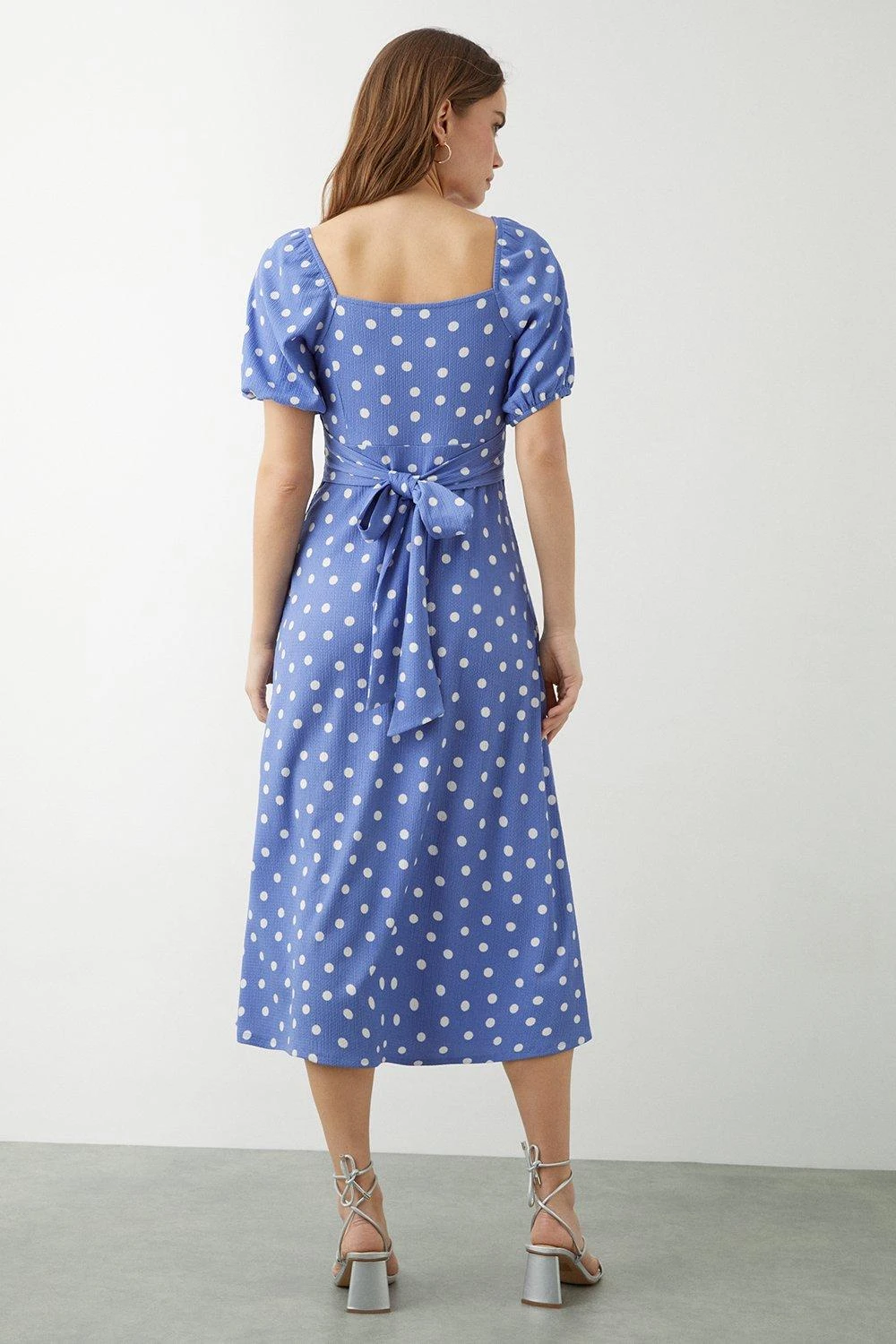Dorothy Perkins Blue Spot Print Square Neck Midi Dress 5 Dorothy Perkins Blue Spot Print Square Neck Midi Dress - Image 3