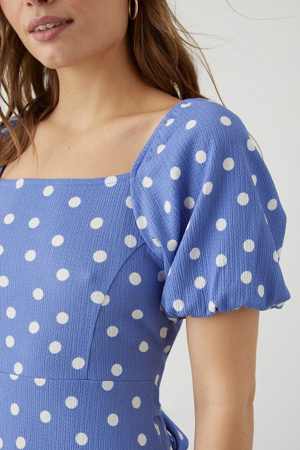 Dorothy Perkins Blue Spot Print Square Neck Midi Dress 6 Dorothy Perkins Blue Spot Print Square Neck Midi Dress - Image 4