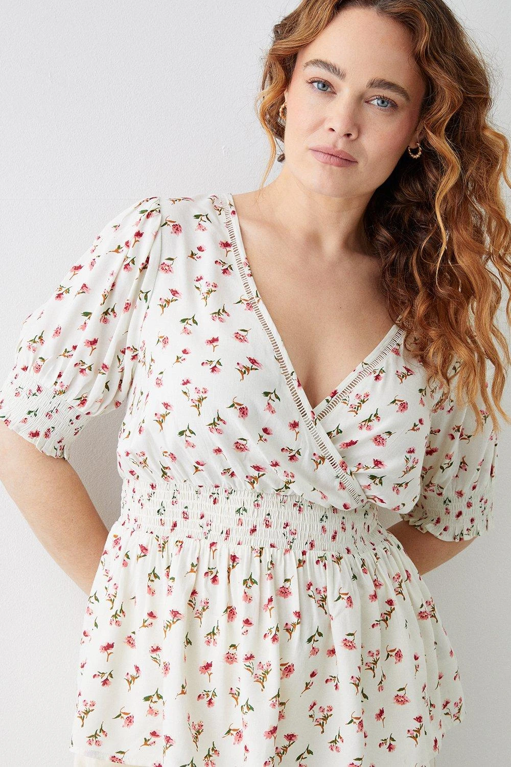 Dorothy Perkins Curve Pink Ditsy Floral Wrap Front Blouse 4 Dorothy Perkins Curve Pink Ditsy Floral Wrap Front Blouse - Image 2