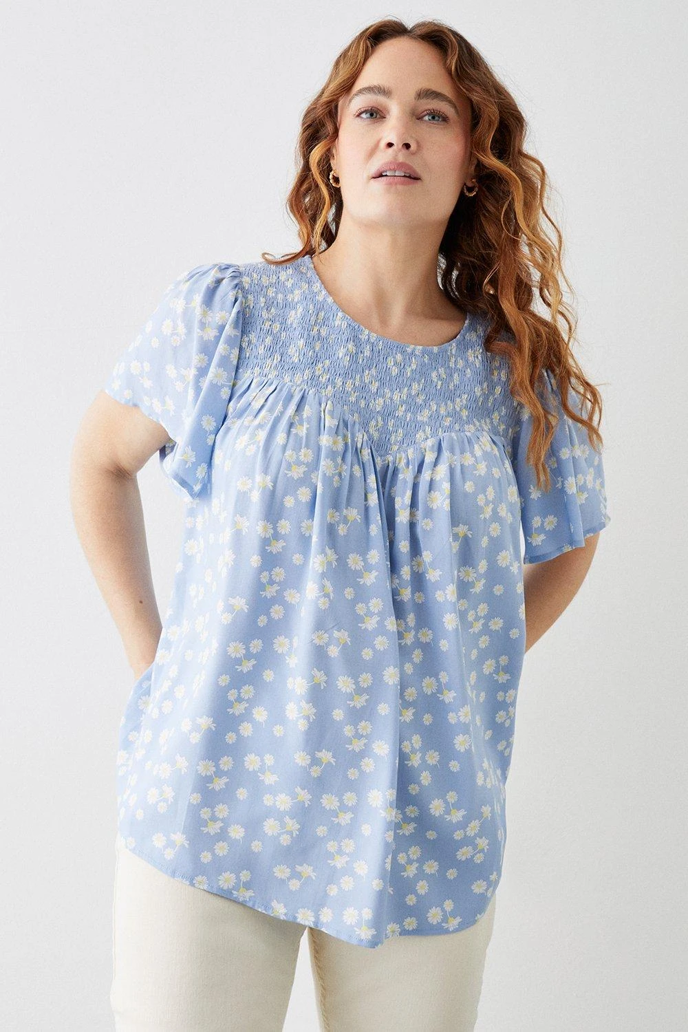 Dorothy Perkins Curve Blue Floral Shirred Yoke Blouse 3 Dorothy Perkins Curve Blue Floral Shirred Yoke Blouse