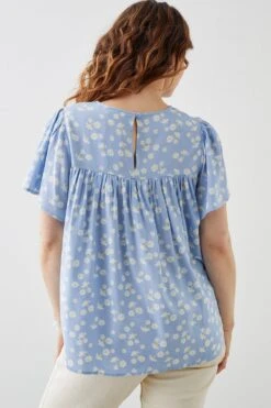 Dorothy Perkins Curve Blue Floral Shirred Yoke Blouse 7 Dorothy Perkins Curve Blue Floral Shirred Yoke Blouse -Perkindo Store bqq10046 blue xl 2