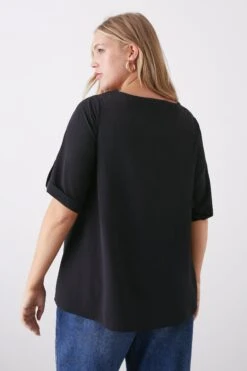 Dorothy Perkins Curve Roll Sleeve Tee -Perkindo Store bqq10048 black xl 2