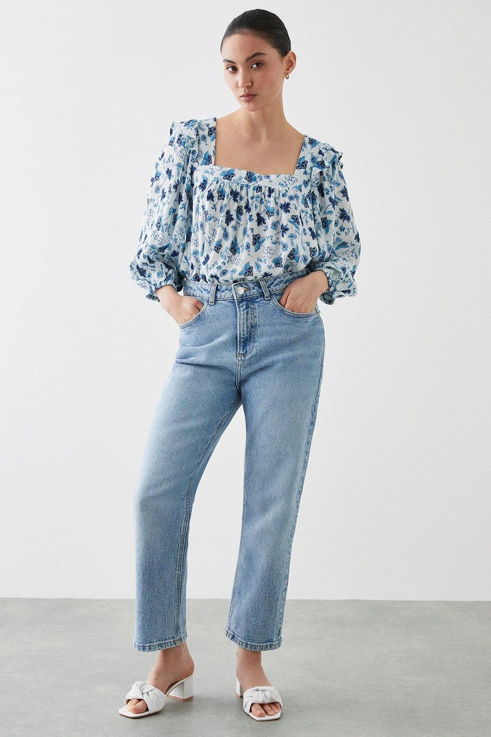 Dorothy Perkins Petite Blue Floral Square Neck Blouse 4 Dorothy Perkins Petite Blue Floral Square Neck Blouse - Image 2