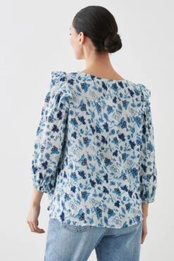 Dorothy Perkins Petite Blue Floral Square Neck Blouse 7 Dorothy Perkins Petite Blue Floral Square Neck Blouse -Perkindo Store bqq10154 ivory xl 2