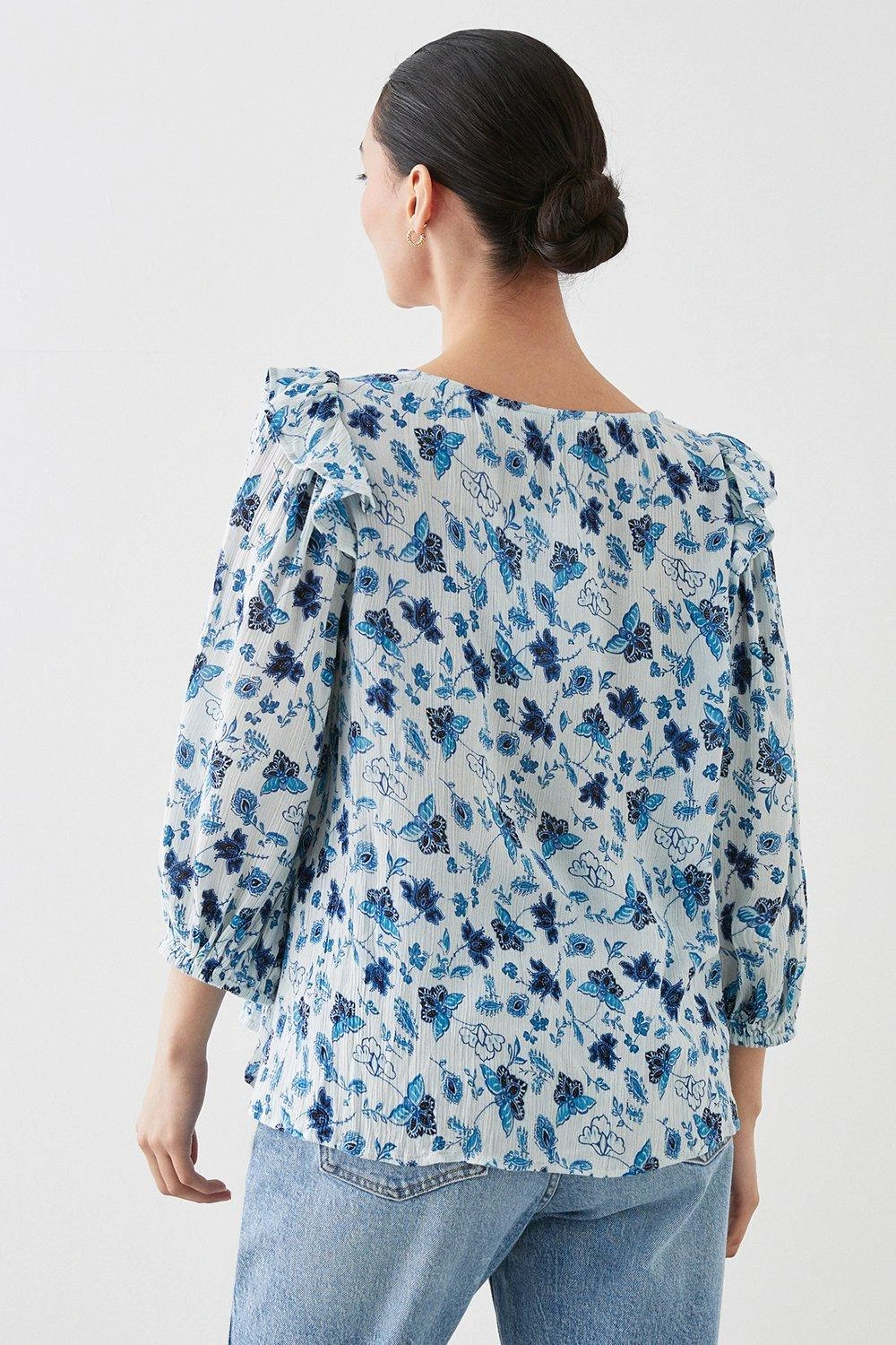 Dorothy Perkins Petite Blue Floral Square Neck Blouse 5 Dorothy Perkins Petite Blue Floral Square Neck Blouse - Image 3