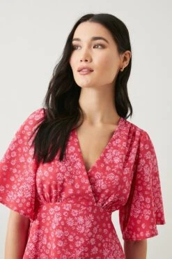 Dorothy Perkins Pink Floral Tie Back Wrap Blouse -Perkindo Store bqq10155 pink xl 1