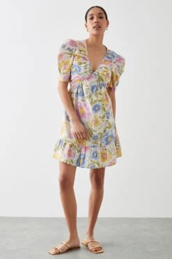Dorothy Perkins Large Floral Ruched Tie Mini Dress