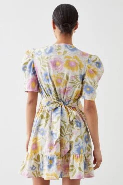 Dorothy Perkins Large Floral Ruched Tie Mini Dress -Perkindo Store bqq10234 ivory xl 2