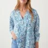 Dorothy Perkins Blue Floral Collarless Shirt 2 Dorothy Perkins Blue Floral Collarless Shirt -Perkindo Store bqq10253 blue xl
