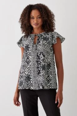 Dorothy Perkins Tall Scarf Print Tie Neck Shell Top -Perkindo Store bqq10258 mono xl 1