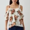 Dorothy Perkins Floral Tie Shoulder Bardot Top 1 Dorothy Perkins Floral Tie Shoulder Bardot Top -Perkindo Store bqq10261 ivory xl