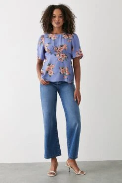 Dorothy Perkins Floral Shirred Front Detail Tea Blouse