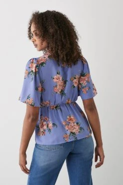 Dorothy Perkins Floral Shirred Front Detail Tea Blouse 7 Dorothy Perkins Floral Shirred Front Detail Tea Blouse -Perkindo Store bqq10262 purple xl 2