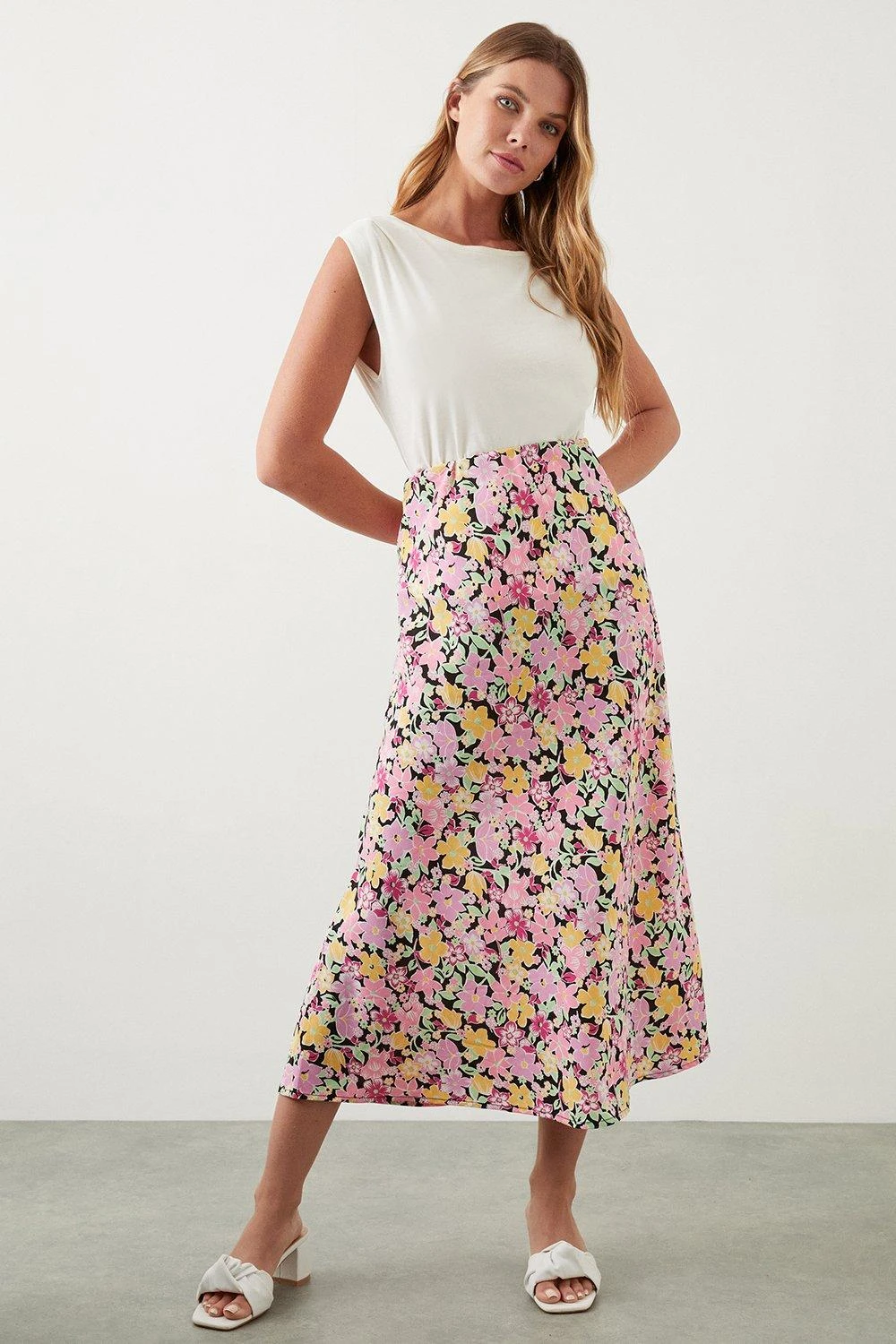 Dorothy Perkins Pink Floral Bias Cut Midi Skirt 3 Dorothy Perkins Pink Floral Bias Cut Midi Skirt