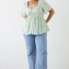 Dorothy Perkins Curve Sage Floral Ruched Front Blouse -Perkindo Store bqq10291 sage xl