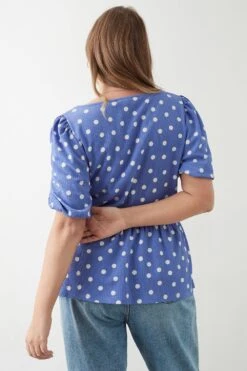 Dorothy Perkins Curve Blue Spot Ruched Front Blouse 8 Dorothy Perkins Curve Blue Spot Ruched Front Blouse -Perkindo Store bqq10307 blue xl 2