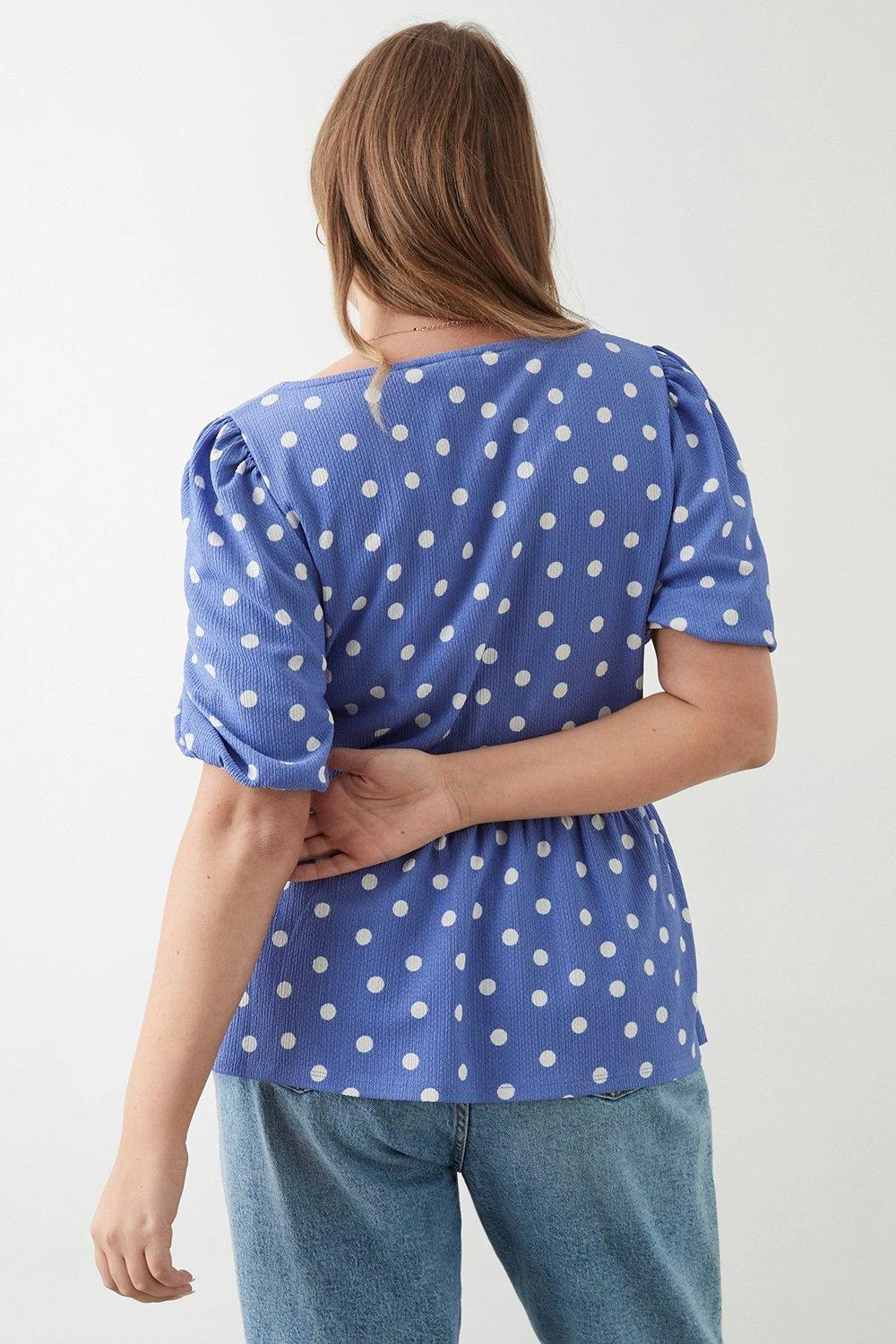 Dorothy Perkins Curve Blue Spot Ruched Front Blouse 5 Dorothy Perkins Curve Blue Spot Ruched Front Blouse - Image 3