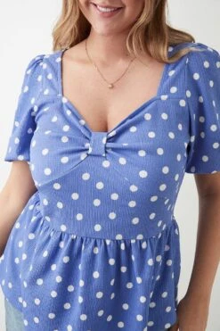 Dorothy Perkins Curve Blue Spot Ruched Front Blouse 9 Dorothy Perkins Curve Blue Spot Ruched Front Blouse -Perkindo Store bqq10307 blue xl 3