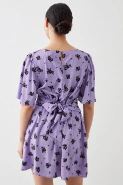Dorothy Perkins Petite Lilac Ditsy Print Tie Waist Mini Dress -Perkindo Store bqq10392 lilac xl 2