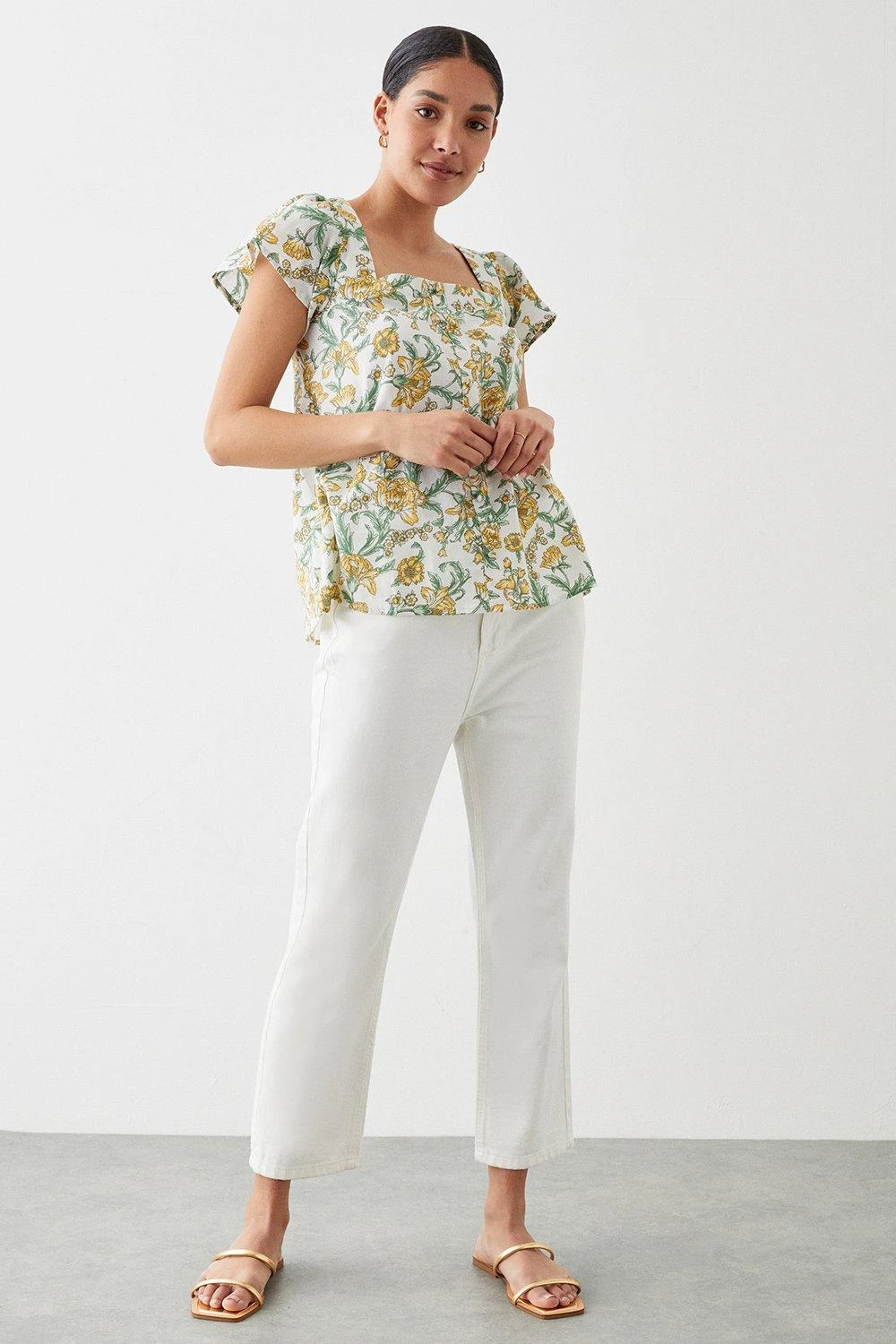 Dorothy Perkins Yellow Floral Button Front Blouse 3 Dorothy Perkins Yellow Floral Button Front Blouse