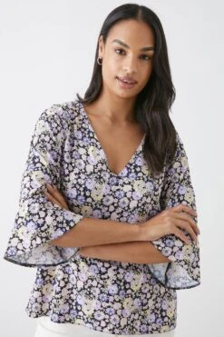 Dorothy Perkins Floral Frill Sleeve V Neck Blouse