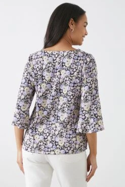 Dorothy Perkins Floral Frill Sleeve V Neck Blouse 7 Dorothy Perkins Floral Frill Sleeve V Neck Blouse -Perkindo Store bqq10448 multi xl 2