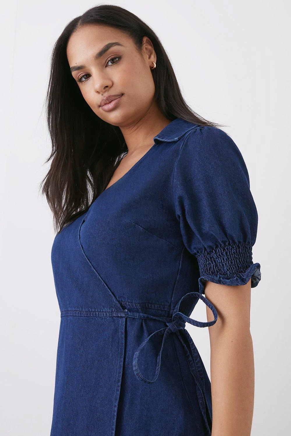 Dorothy Perkins Short Sleeve Denim Mini Wrap Dress 4 Dorothy Perkins Short Sleeve Denim Mini Wrap Dress - Image 2