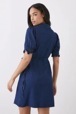 Dorothy Perkins Short Sleeve Denim Mini Wrap Dress 7 Dorothy Perkins Short Sleeve Denim Mini Wrap Dress -Perkindo Store bqq10494 indigo xl 2