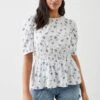 Dorothy Perkins Blue Floral Shirred Waist Blouse -Perkindo Store bqq10525 blue xl