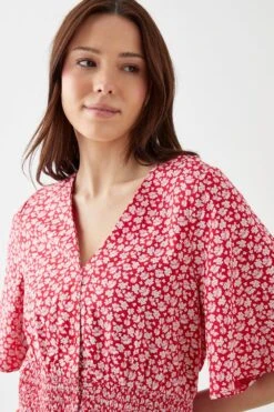 Dorothy Perkins Red Floral Button Through Tea Blouse 6 Dorothy Perkins Red Floral Button Through Tea Blouse -Perkindo Store bqq10528 pink xl 1