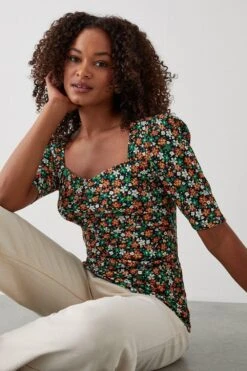 Dorothy Perkins Tall Sweetheart Ruched Body Short Sleeve Top 6 Dorothy Perkins Tall Sweetheart Ruched Body Short Sleeve Top -Perkindo Store bqq10580 multi xl 1