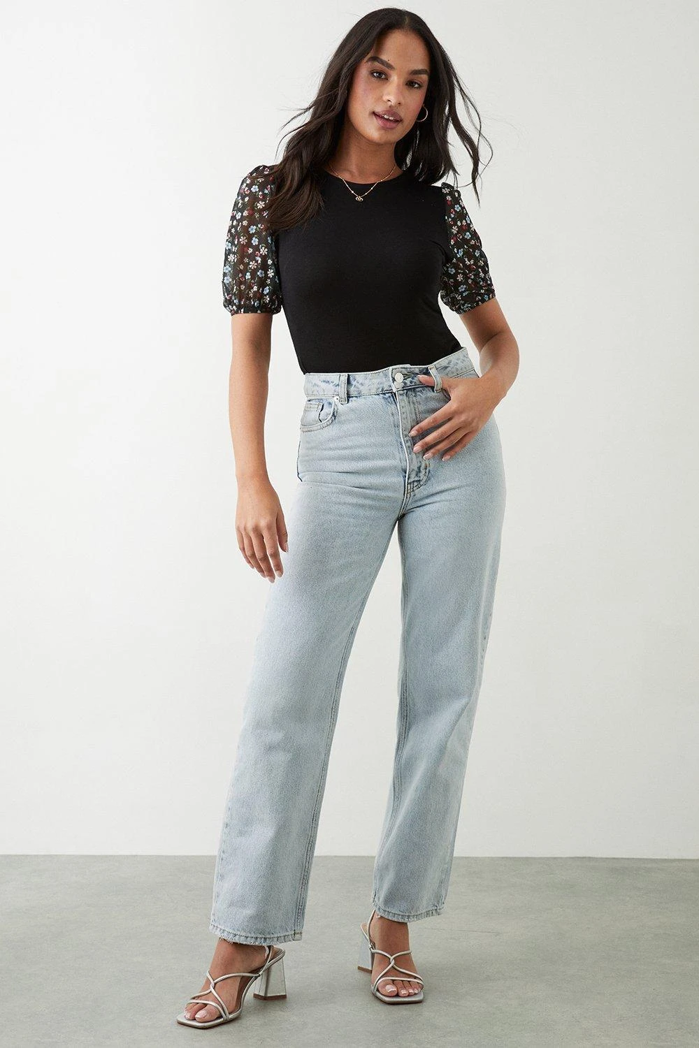 Dorothy Perkins Floral Contrast Mesh Sleeve Top 4 Dorothy Perkins Floral Contrast Mesh Sleeve Top - Image 2