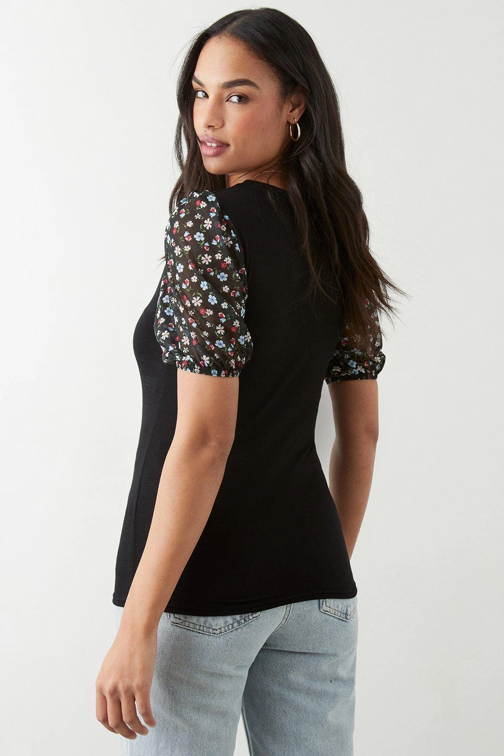 Dorothy Perkins Floral Contrast Mesh Sleeve Top 5 Dorothy Perkins Floral Contrast Mesh Sleeve Top - Image 3