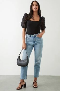 Dorothy Perkins Square Neck Floral Organza Short Sleeve Top -Perkindo Store bqq10599 black xl 1