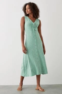 Dorothy Perkins Sage Spot Button Through Midi Dress